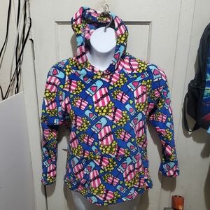Fleece Hoodie in Pink & Blue Pop Pattern Size M/L